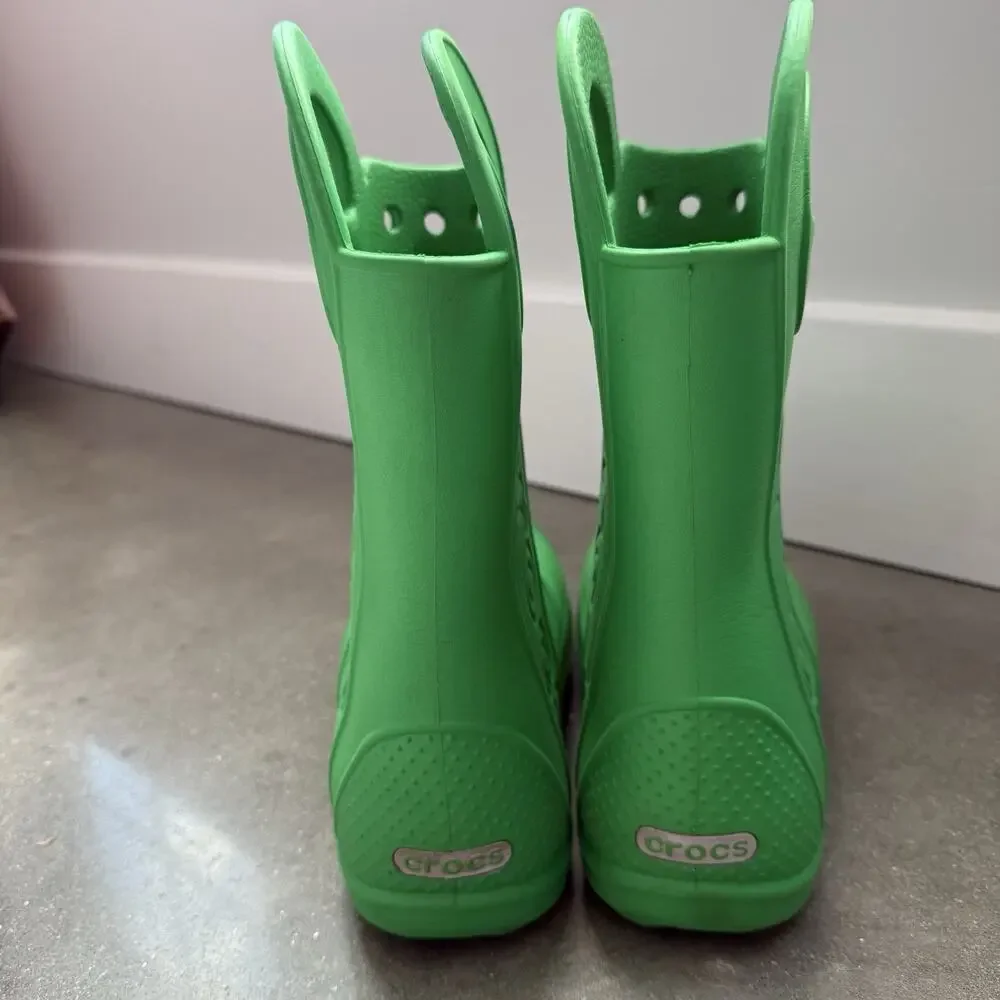 CROCS Handle It Rain Boot Youth Junior J-3 Green Lightweight Waterproof 12803